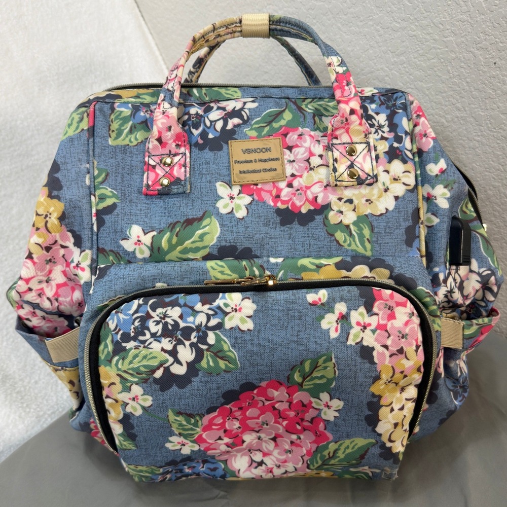 VSNOON Laptop Backpack Women Floral Blue Travel School Bag USB Port Cottagecore